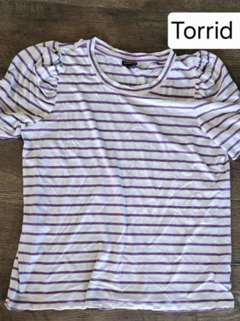 torrid White & Lavender Striped Puff Sleeve Tee